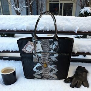 Valiant New York Pewter Snake Embossed large Tote with big front pocket